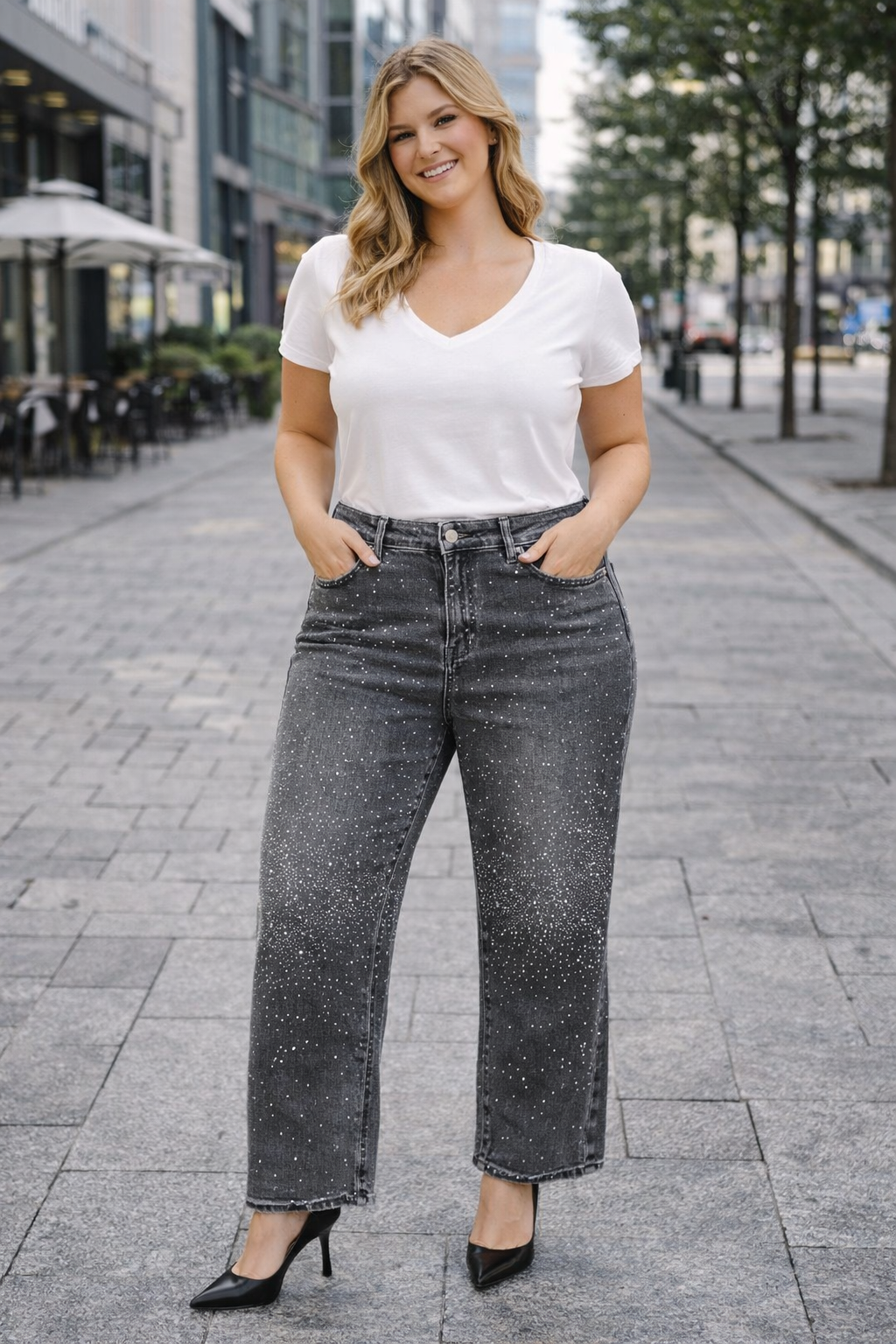 Spijkerbroek grijs met glitters
